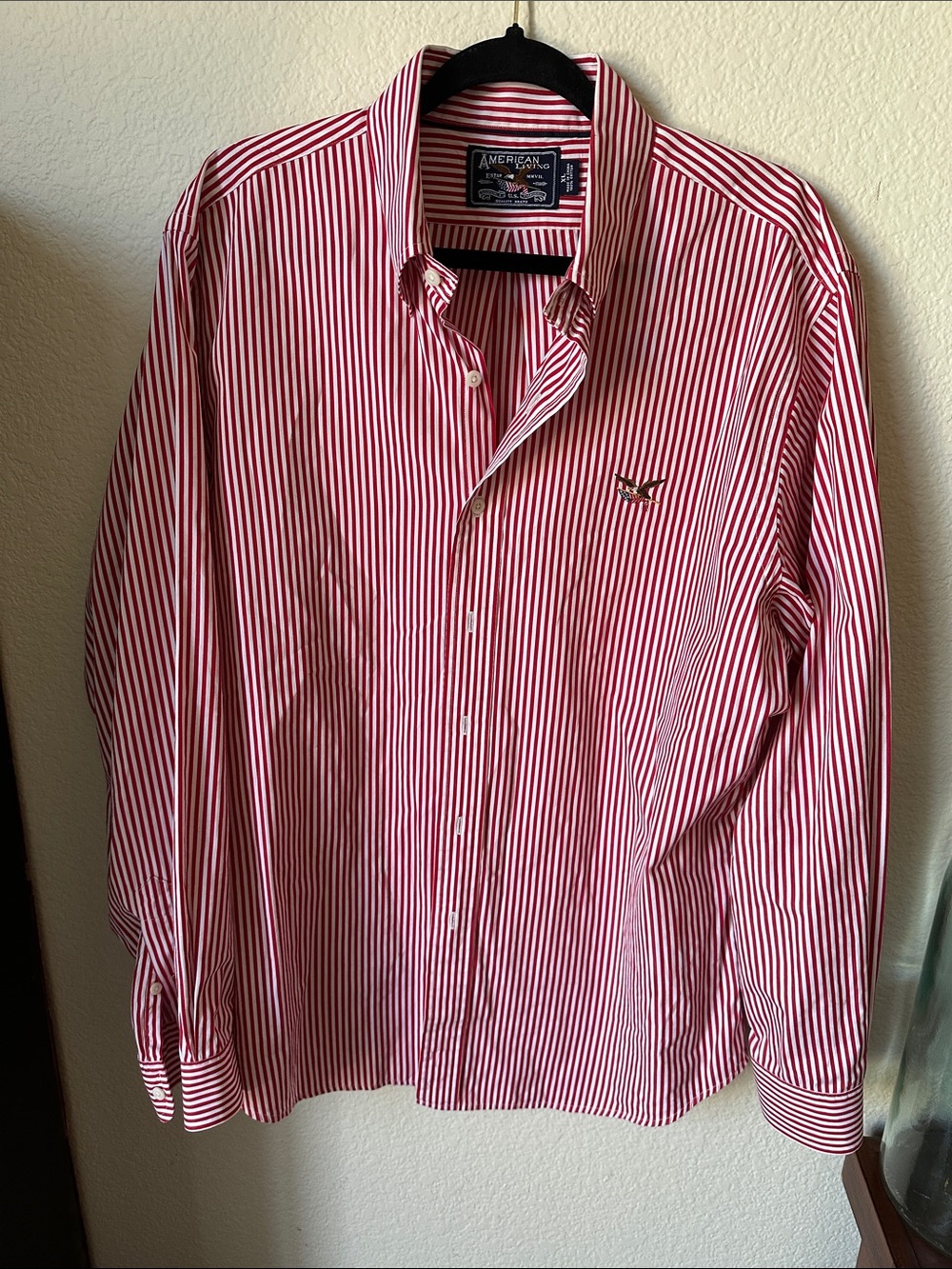 American Living Red and White Striped Men’s Button-Down Shirt